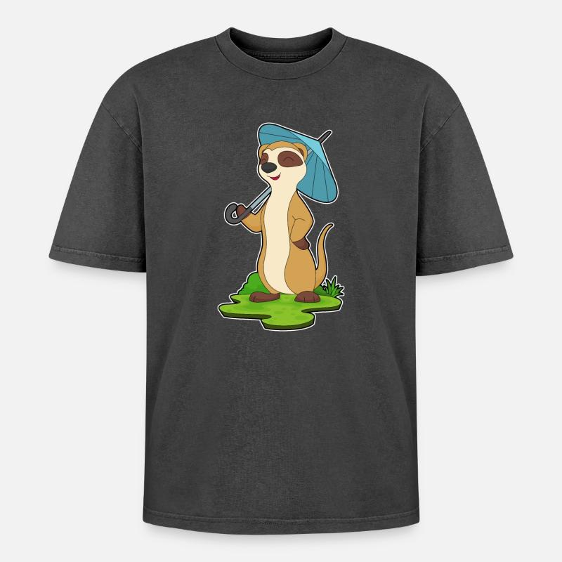 Erdmännchen Regenschirm - Oversized Unisex Premium Acid-Washed T-Shirt - Schwarz Acid Wash