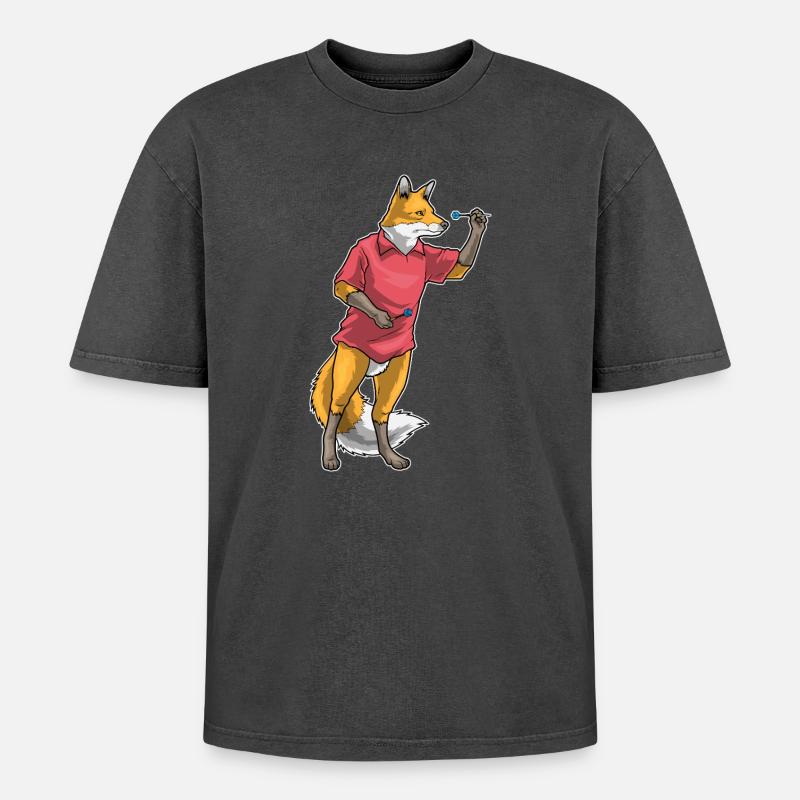 Fuchs Dart Dartpfeil - Oversized Unisex Premium Acid-Washed T-Shirt - Schwarz Acid Wash