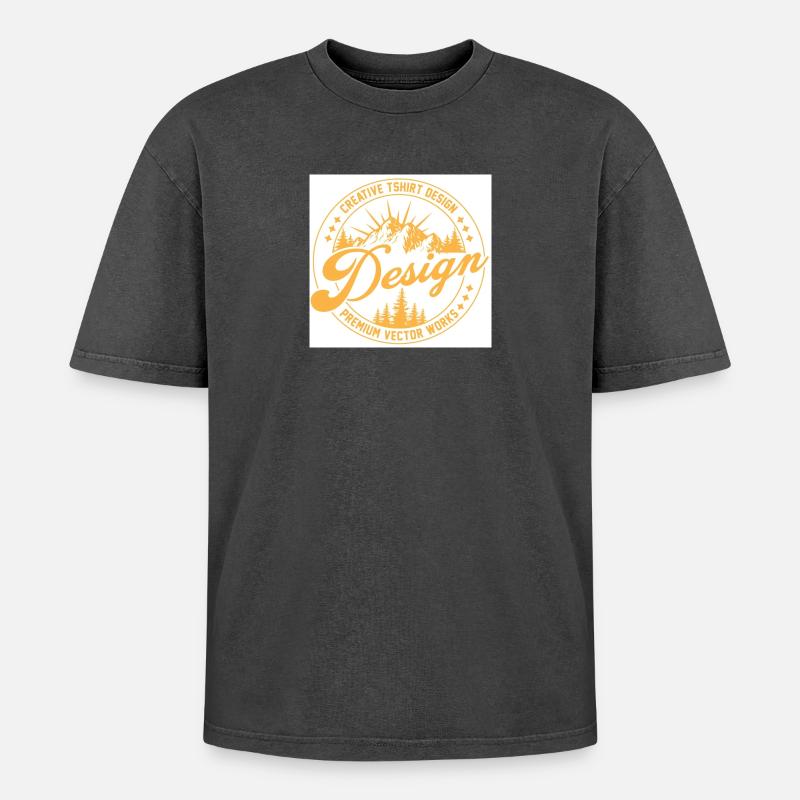 Berglandschaft Script Design - Oversized Unisex Premium Acid-Washed T-Shirt - Schwarz Acid Wash