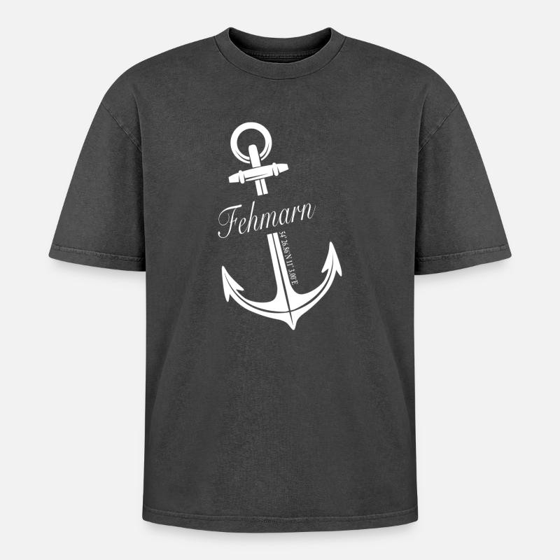 Fehmarn - Oversized Unisex Premium Acid-Washed T-Shirt - Schwarz Acid Wash