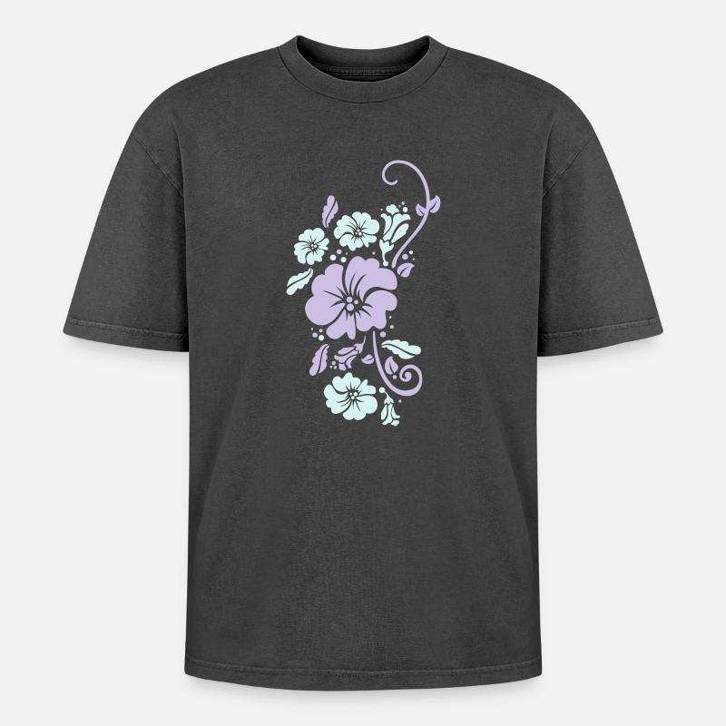 pflanzenmuster blumenmuster sommer - Oversized Unisex Premium Acid-Washed T-Shirt - Schwarz Acid Wash
