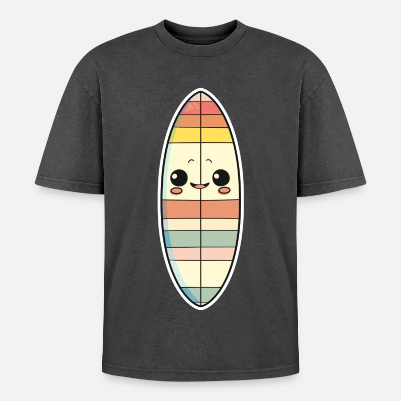 Planche de surf style bande dessinée - T-shirt Premium unisexe oversize acid-washed - noir délavé acide