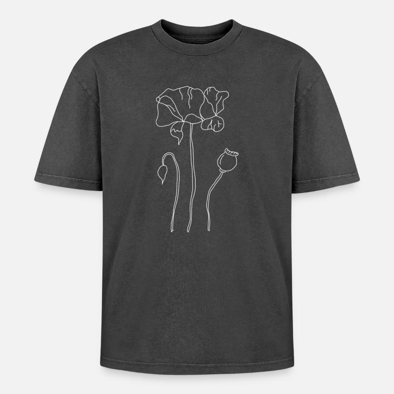 Mohnblume - Oversized Unisex Premium Acid-Washed T-Shirt - Schwarz Acid Wash