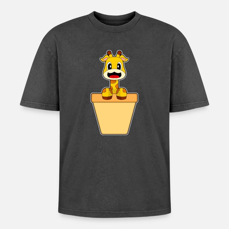 Giraffe Cream Cone - Oversized Unisex Premium Acid-Washed T-Shirt - acid washed black