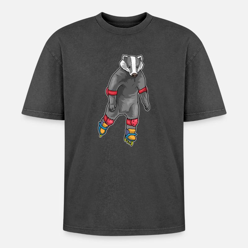 Badger Inline skating Inline skates - Oversized Unisex Premium Acid-Washed T-Shirt - acid washed black