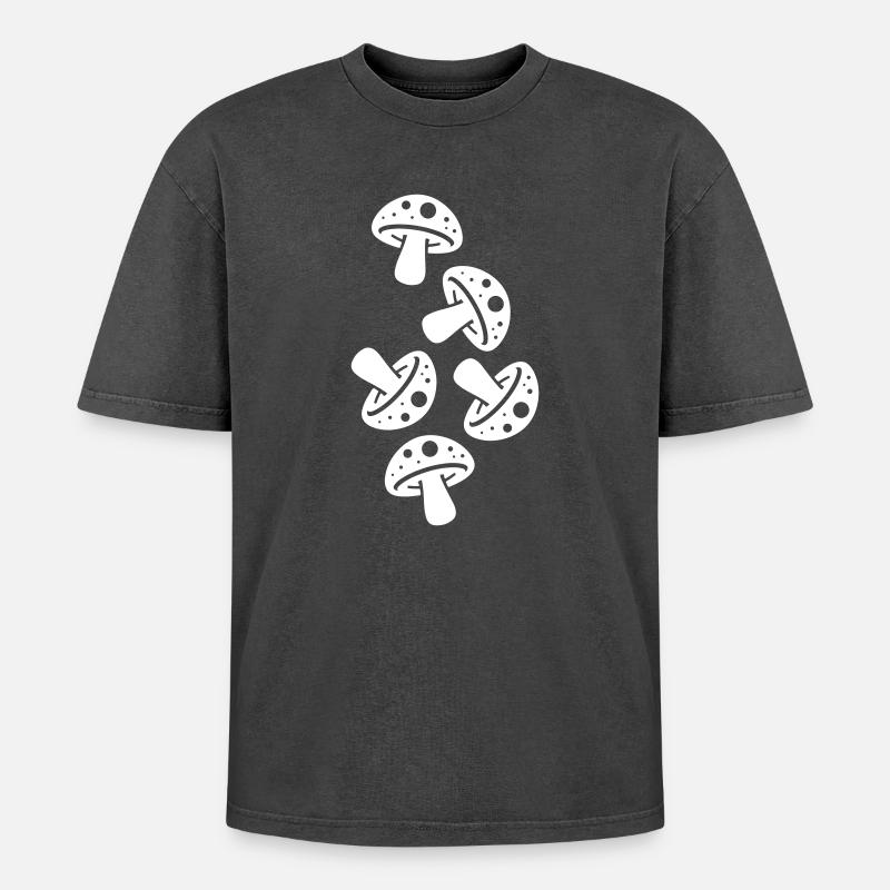 Mushrooms Mushroom Toadstool - Oversized Unisex Premium Acid-Washed T-Shirt - acid washed black