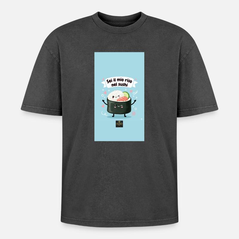 Tasty Threads Sushi - Oversized Unisex Premium Acid-Washed T-Shirt - Schwarz Acid Wash