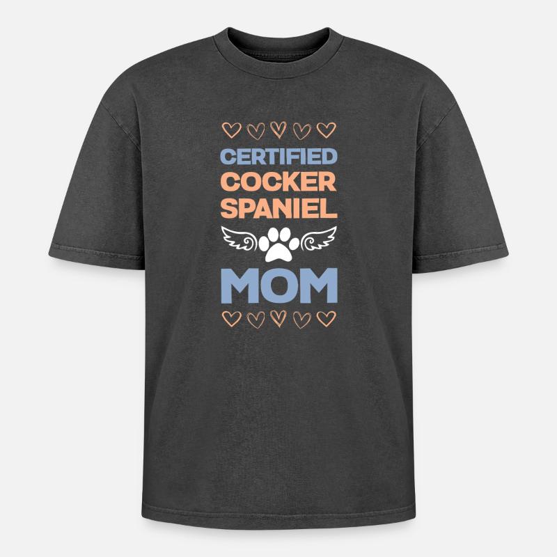 Certified Cocker Spaniel Mama - Oversized Unisex Premium Acid-Washed T-Shirt - acid washed black