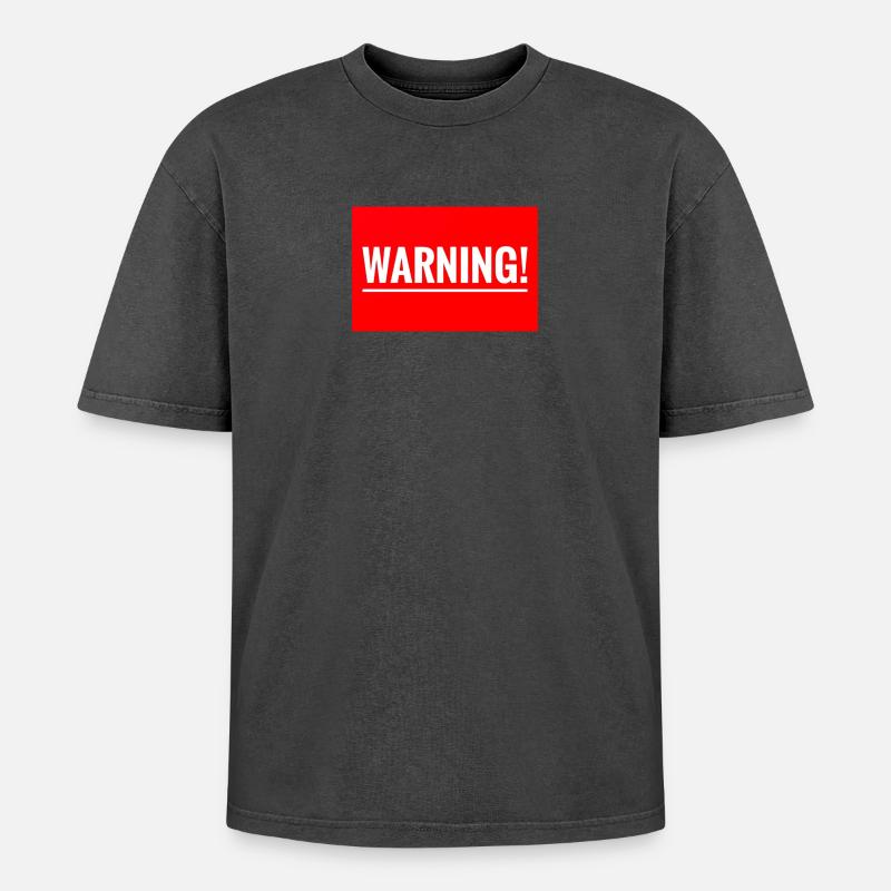 Warning Flexible Embroidery Design - Oversized Unisex Premium Acid-Washed T-Shirt - acid washed black