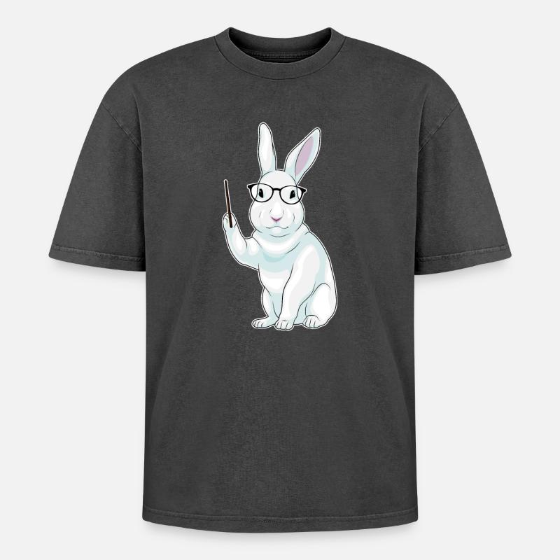 Hase Lehrer Pointer - Oversized Unisex Premium Acid-Washed T-Shirt - Schwarz Acid Wash