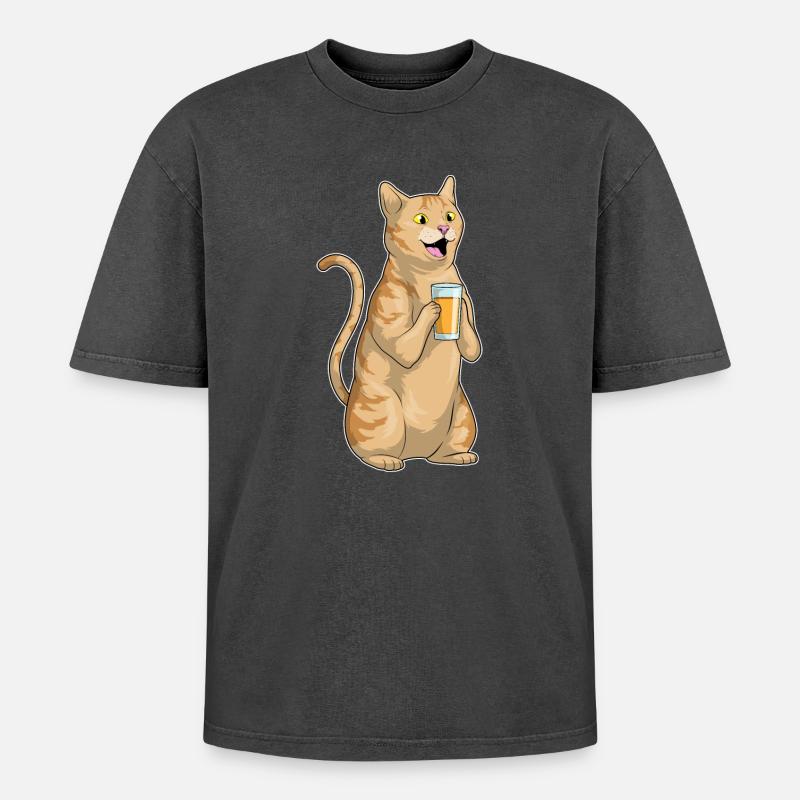 Katze Saft - Oversized Unisex Premium Acid-Washed T-Shirt - Schwarz Acid Wash