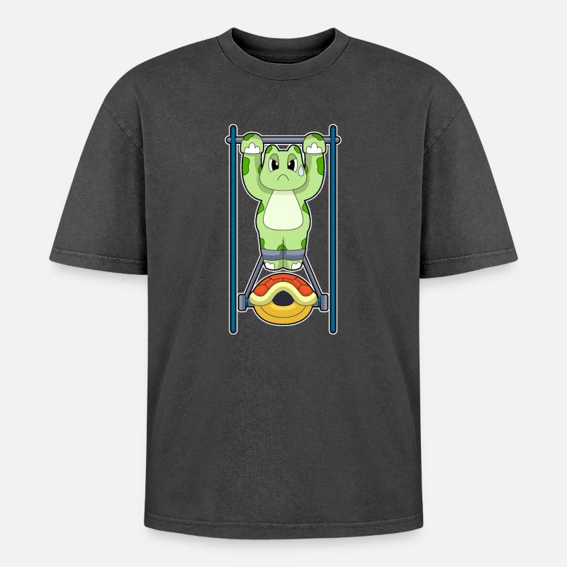 Turtle Bodybuilder Pull-ups Bodybuilding - Oversized Unisex Premium Acid-Washed T-Shirt - acid washed black