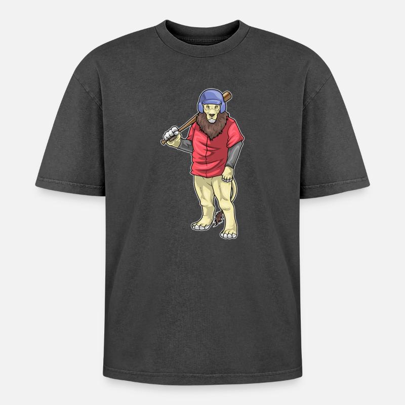 Löwe Baseball Baseballschläger - Oversized Unisex Premium Acid-Washed T-Shirt - Schwarz Acid Wash