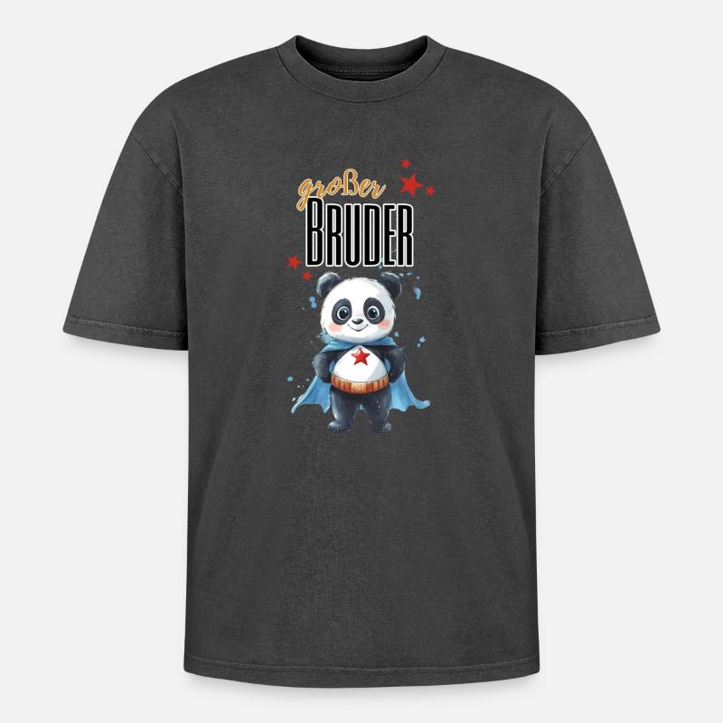 Großer Bruder Panda Superheld - Oversized Unisex Premium Acid-Washed T-Shirt - Schwarz Acid Wash