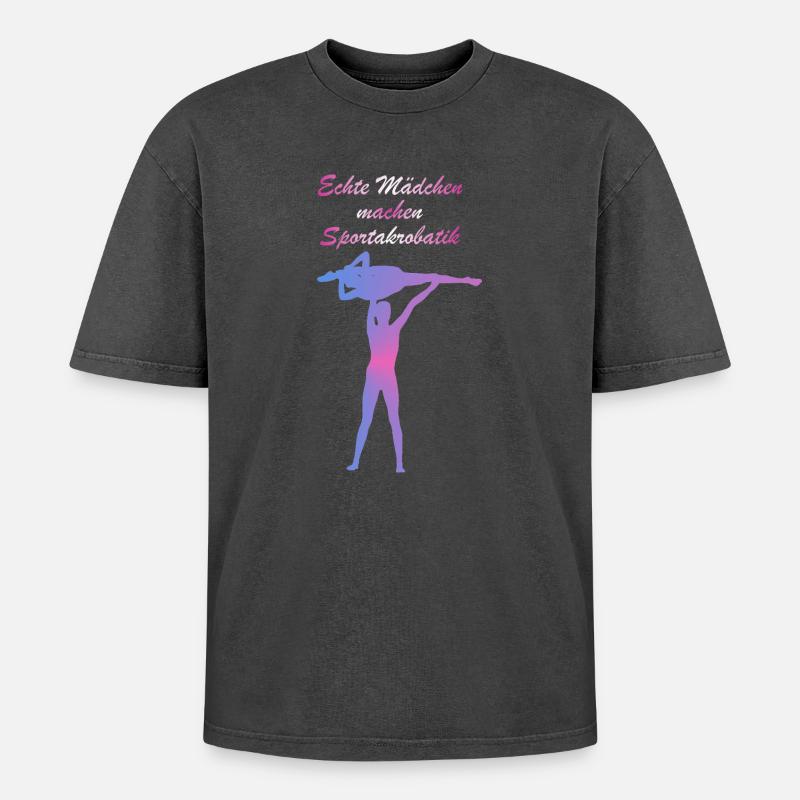 Echte Mädchen Sportakrobatik - Oversized Unisex Premium Acid-Washed T-Shirt - Schwarz Acid Wash