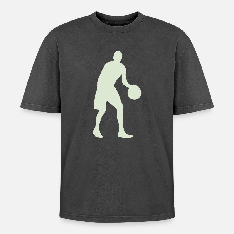 Silhouette de basket vert pastel - T-shirt Premium unisexe oversize acid-washed - noir délavé acide