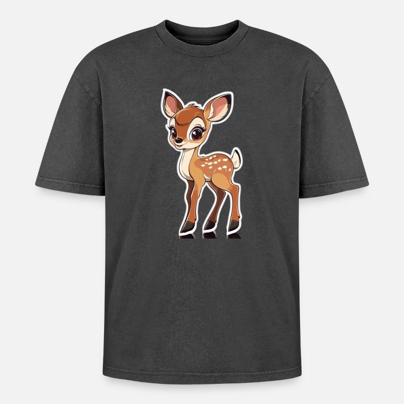 roe deer - Oversized Unisex Premium Acid-Washed T-Shirt - acid washed black