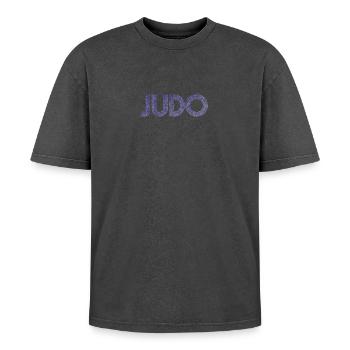 judo - Oversized Unisex Premium Acid-Washed T-Shirt - acid washed black - Front - AI Model Female 172 light (172cm) & AI Model Male 185 light (185cm)
