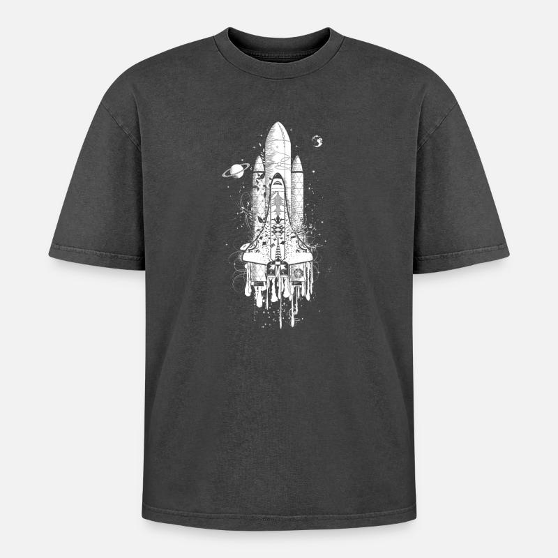 imaginative rocket - Oversized Unisex Premium Acid-Washed T-Shirt - acid washed black