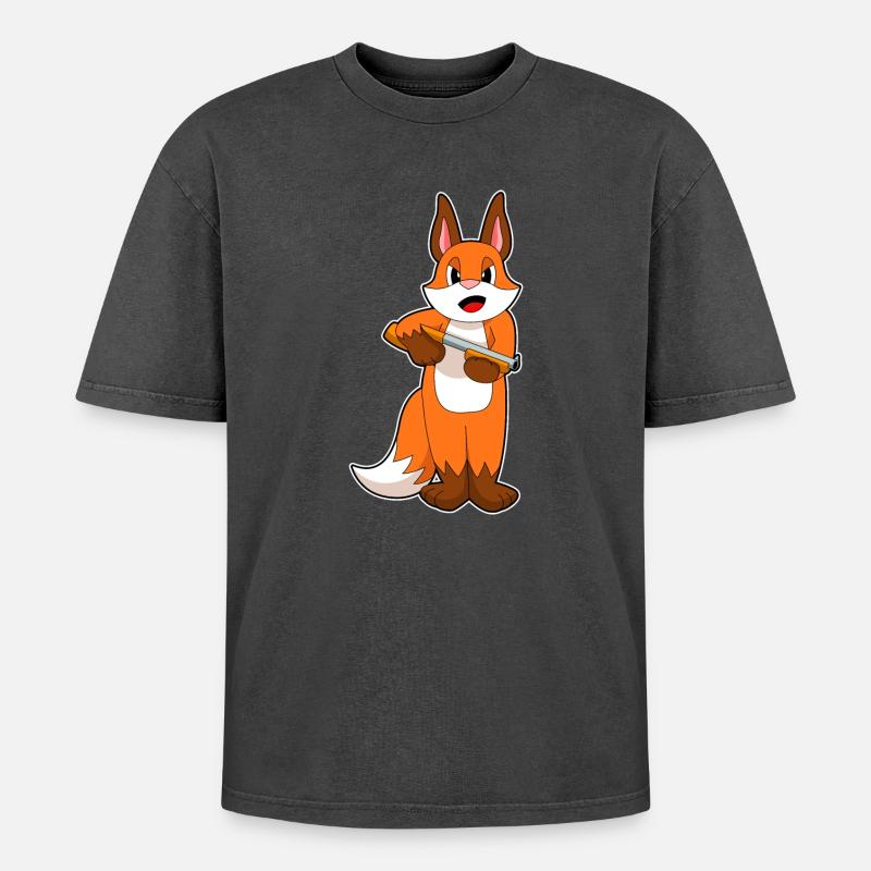 Fuchs Schrotflinte - Oversized Unisex Premium Acid-Washed T-Shirt - Schwarz Acid Wash