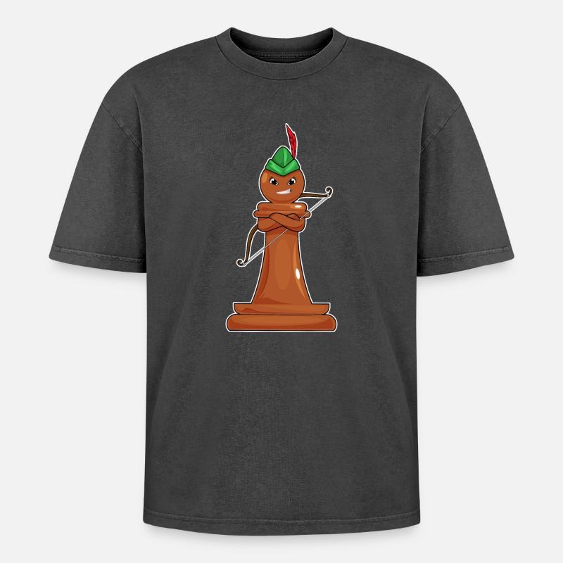 Schachfigur Bauer Bogenschütze Schach - Oversized Unisex Premium Acid-Washed T-Shirt - Schwarz Acid Wash