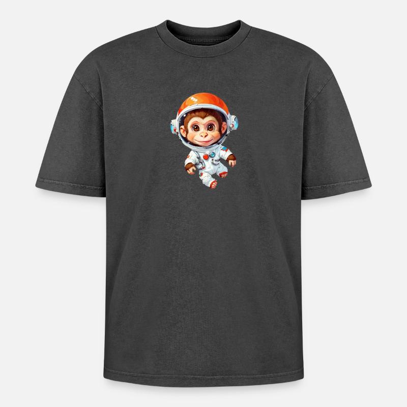 Space Monkey - Oversized Unisex Premium Acid-Washed T-Shirt - acid washed black