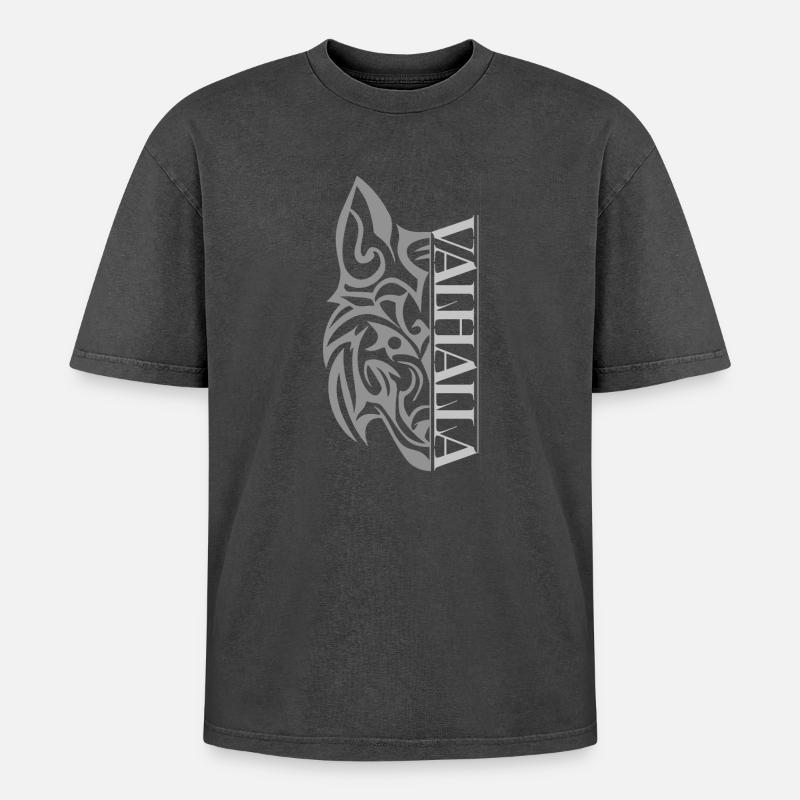 Valhalla Wolf Viking - Oversized Unisex Premium Acid-Washed T-Shirt - acid washed black