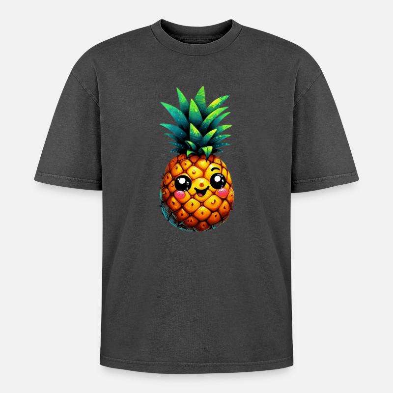 Pineapple - Oversized Unisex Premium Acid-Washed T-Shirt - acid washed black