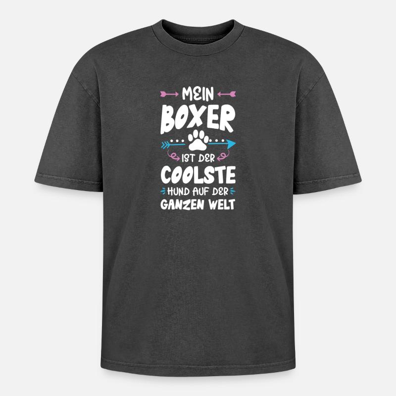 boxer hund spruch - Oversized Unisex Premium Acid-Washed T-Shirt - Schwarz Acid Wash