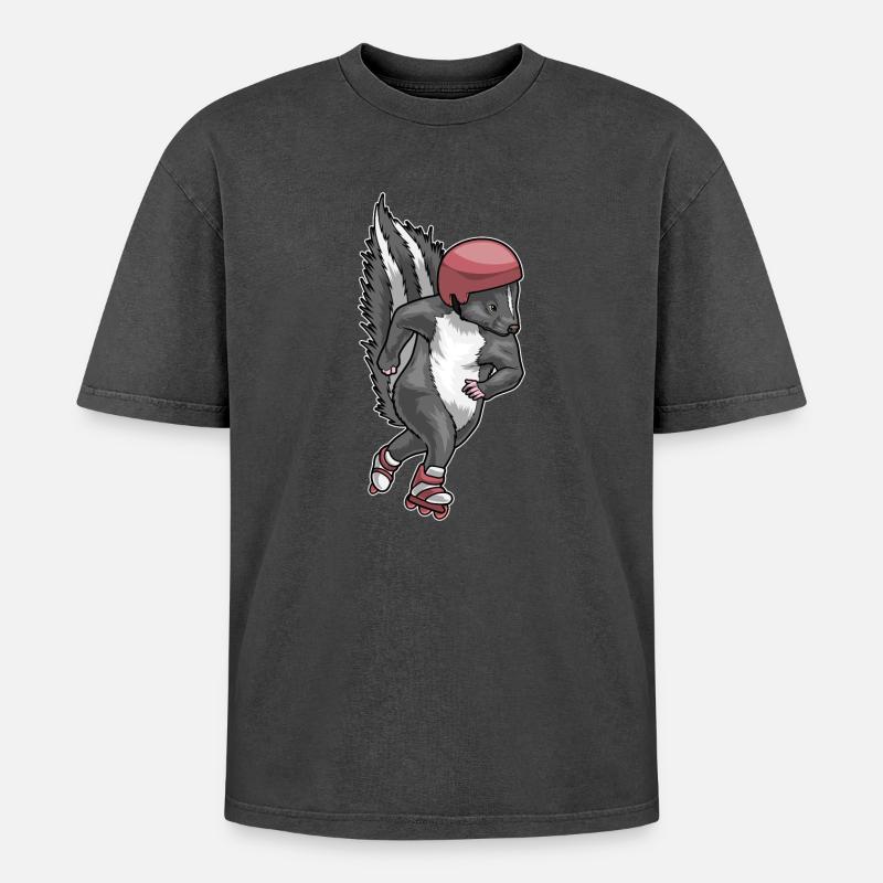 Stinktier Inline skating Rollschuhe - Oversized Unisex Premium Acid-Washed T-Shirt - Schwarz Acid Wash