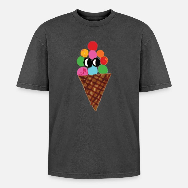 Bunte Eistüte Pop Art - Oversized Unisex Premium Acid-Washed T-Shirt - Schwarz Acid Wash