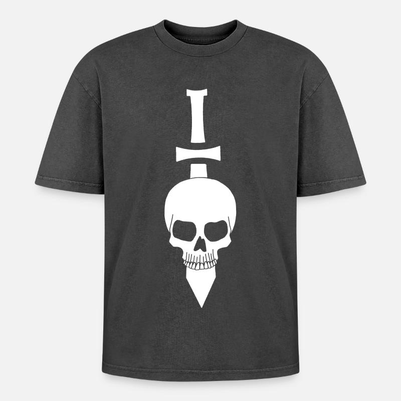 Crâne blanc et épée - T-shirt Premium unisexe oversize acid-washed - noir délavé acide