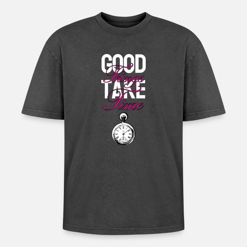 Good things take time - Oversized Unisex Premium Acid-Washed T-Shirt - acid washed black