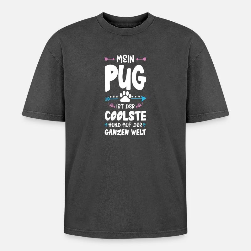 pug mops hund spruch - Oversized Unisex Premium Acid-Washed T-Shirt - Schwarz Acid Wash