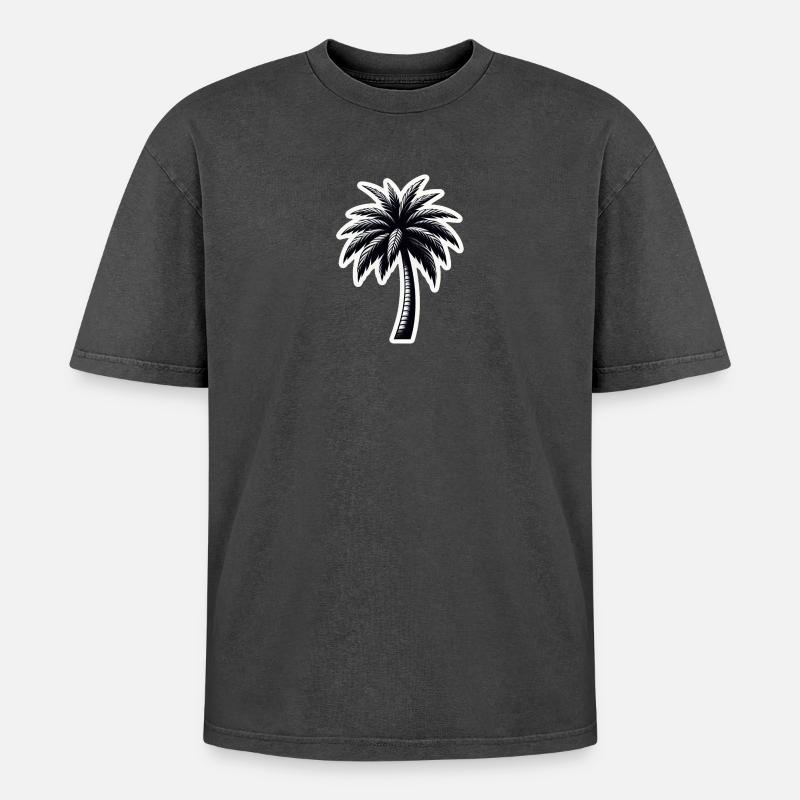 Palm tree black white - Oversized Unisex Premium Acid-Washed T-Shirt - acid washed black