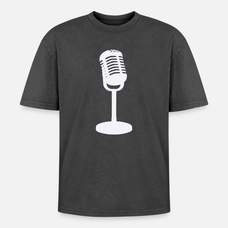 Microphone - Oversized Unisex Premium Acid-Washed T-Shirt - acid washed black