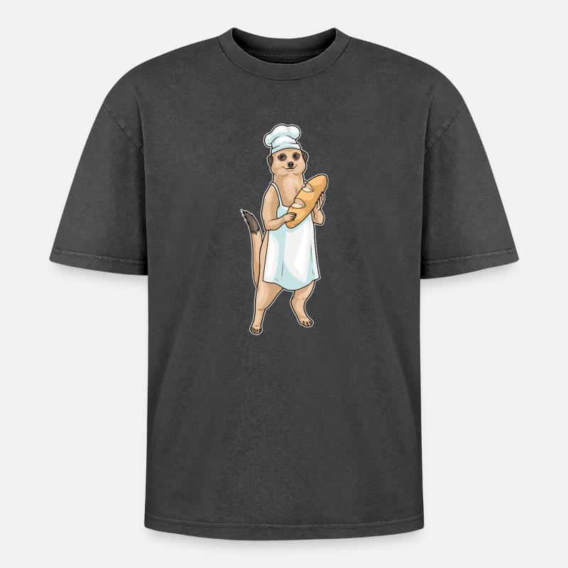Meerkat Baker Bread - Oversized Unisex Premium Acid-Washed T-Shirt - acid washed black