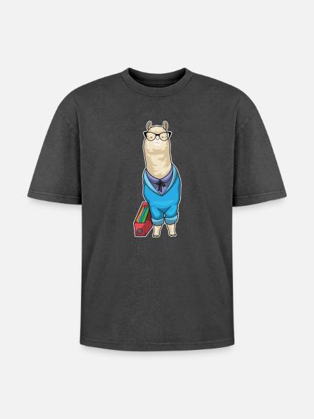 Alpaca Secretary Folder Office - Oversized Unisex Premium Acid-Washed T-Shirt - acid washed black