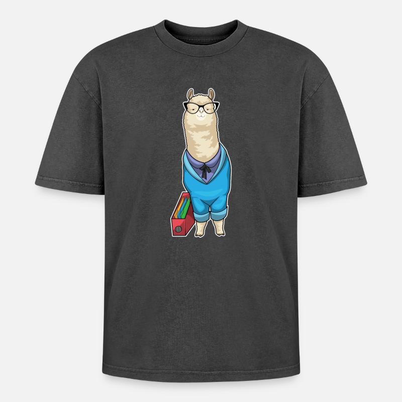 Alpaca Secretary Folder Office - Oversized Unisex Premium Acid-Washed T-Shirt - acid washed black