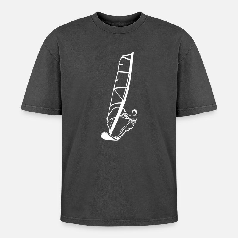 Windsurfer Junge - Oversized Unisex Premium Acid-Washed T-Shirt - Schwarz Acid Wash