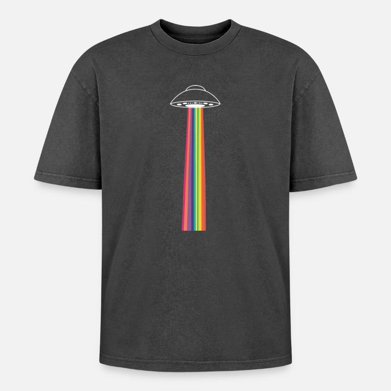 Rainbow ufo - Oversized Unisex Premium Acid-Washed T-Shirt - Schwarz Acid Wash