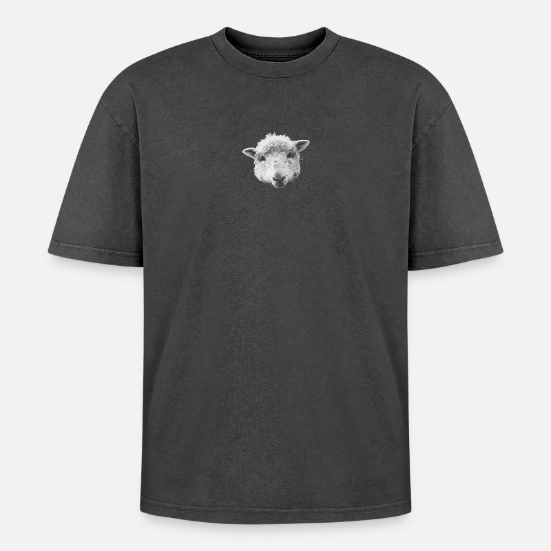 schafdesign mädchen, Schafkopf Leinwand optik - Oversized Unisex Premium Acid-Washed T-Shirt - Schwarz Acid Wash