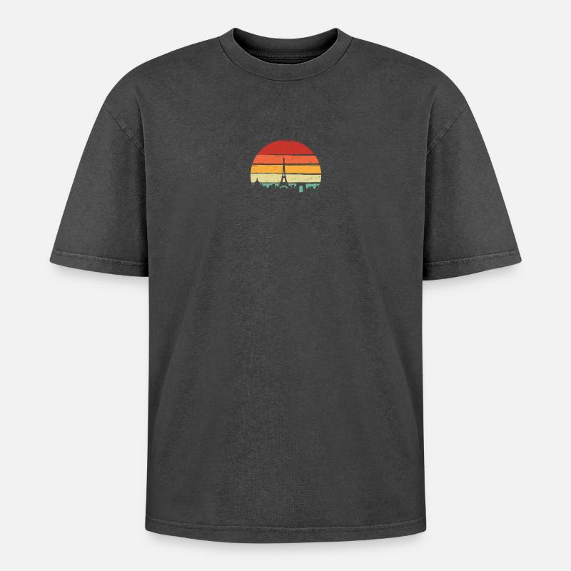 Coucher de soleil Tour Eiffel - T-shirt Premium unisexe oversize acid-washed - noir délavé acide