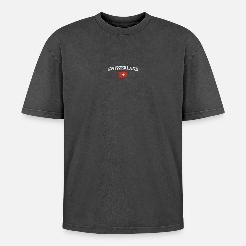 Schweizer Bürstenflaggenbogen - Oversized Unisex Premium Acid-Washed T-Shirt - Schwarz Acid Wash