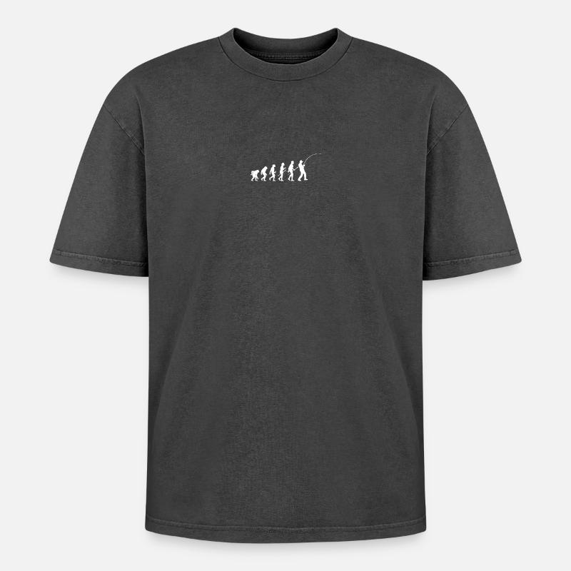 Evolution Angler Silhouette - Oversized Unisex Premium Acid-Washed T-Shirt - acid washed black