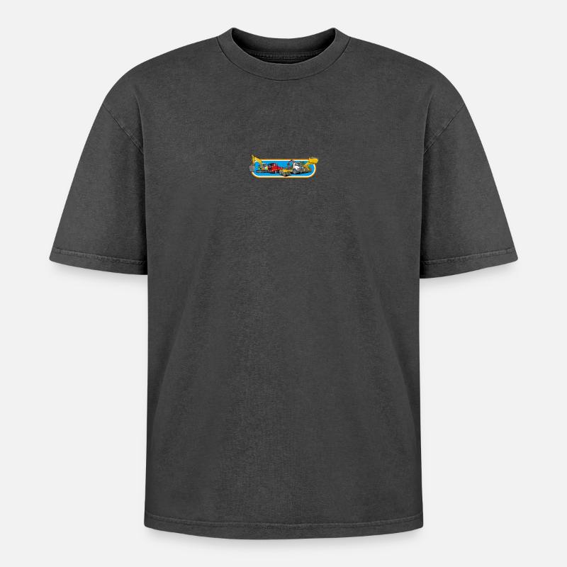 Construction Machinery Park - Oversized Unisex Premium Acid-Washed T-Shirt - acid washed black
