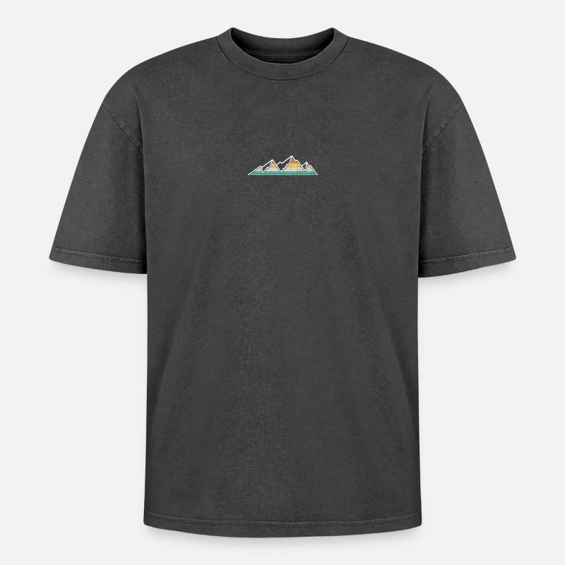 Pastel Rainbow Mountain Ridge - Oversized Unisex Premium Acid-Washed T-Shirt - Schwarz Acid Wash