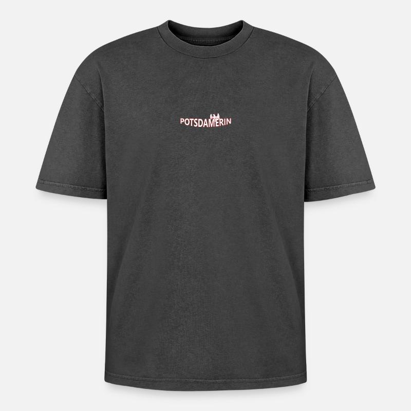 POTSDAMERIN - Oversized Unisex Premium Acid-Washed T-Shirt - Schwarz Acid Wash