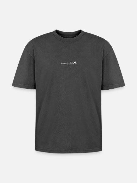 Pup Heartbeat Silhouette - Oversized Unisex Premium Acid-Washed T-Shirt - acid washed black