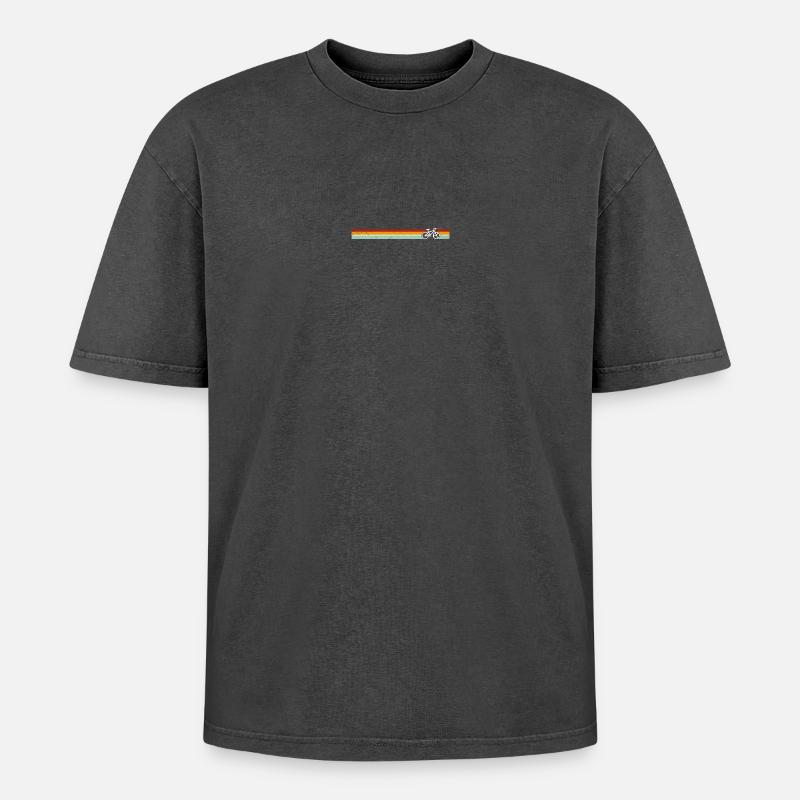 Retro Stripes Bicycle on Gradient Banner - Oversized Unisex Premium Acid-Washed T-Shirt - acid washed black
